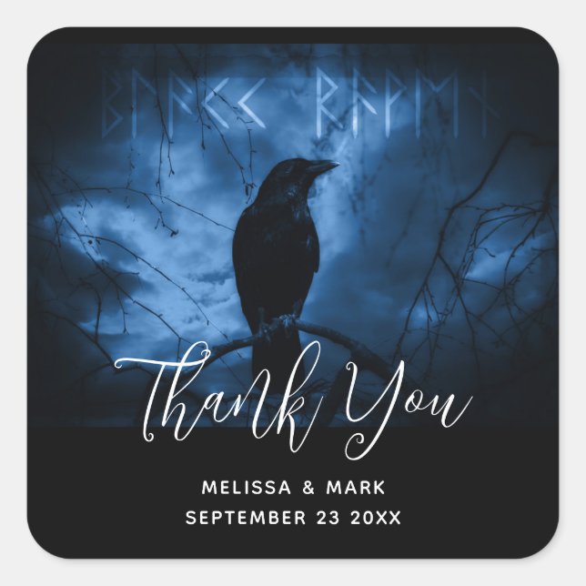 Pegatina Cuadrada Crow negro con Boda de estilo de Gótico oscuro (Anverso)