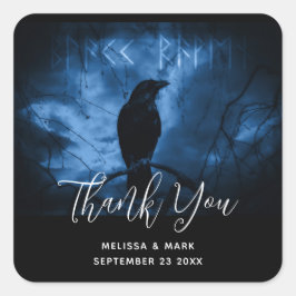 Pegatina Cuadrada Crow negro con Boda de estilo de Gótico oscuro