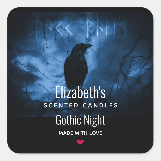 Pegatina Cuadrada Crow negro con estilo de Gótico oscuro (Anverso)