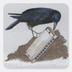 Pegatina Cuadrada Crow y Harmonica