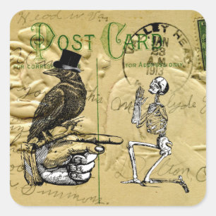 Pegatina Cuadrada Crow y skeleton