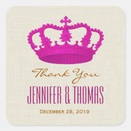 Pegatina Cuadrada Crown PINK Gracias Novia Groom Boda V25
