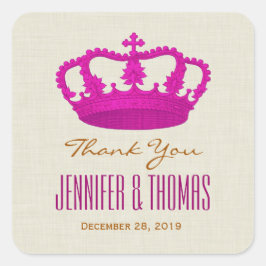 Pegatina Cuadrada Crown PINK Gracias Novia Groom Boda V25