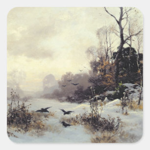 Pegatina Cuadrada Crows in a Winter Landscape, 1907