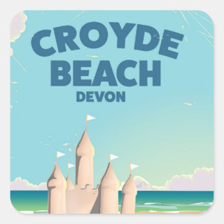 Pegatina Cuadrada CROYDE BEACH Devon Vintage poster de viajes