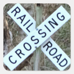 Pegatina Cuadrada Cruce de Ferrocarril