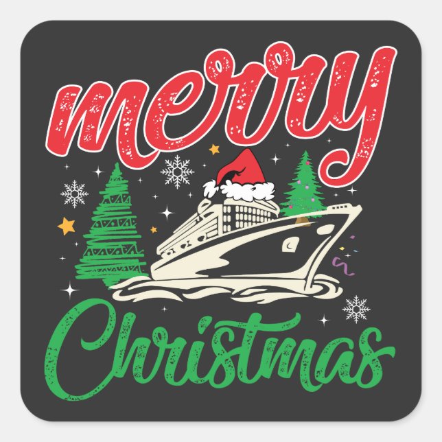 Pegatina Cuadrada Crucero de cerezos, equipo de crucero para Navidad (Anverso)