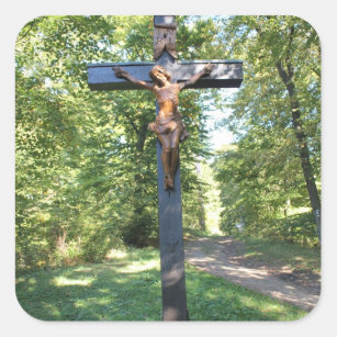 Pegatina Cuadrada Crucifijo fotográfico con Jesús