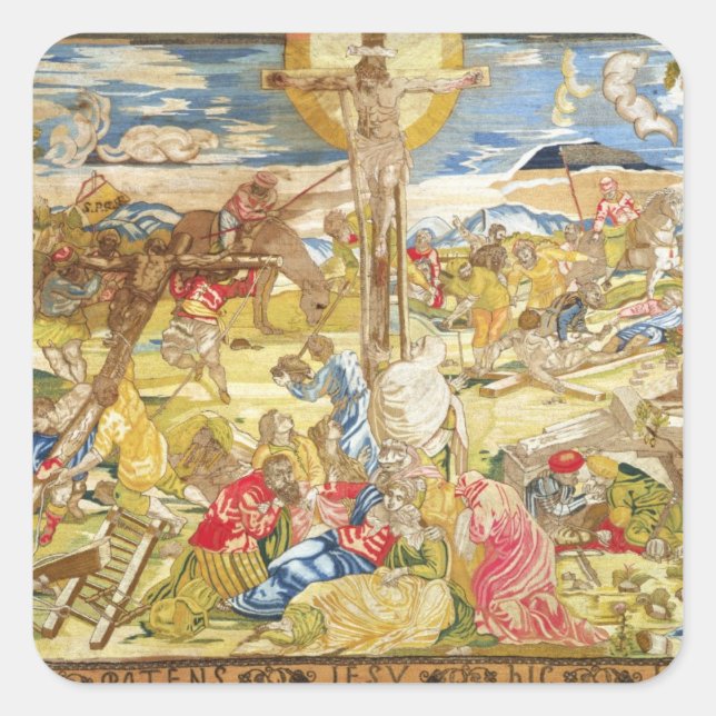Pegatina Cuadrada Crucifixión, 1609 (bordado) (Anverso)