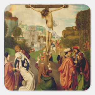 Pegatina Cuadrada Crucifixión (aceite en el panel)