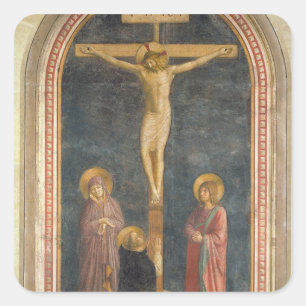 Pegatina Cuadrada Crucifixión con la Virgen, SS. John the Evangeli