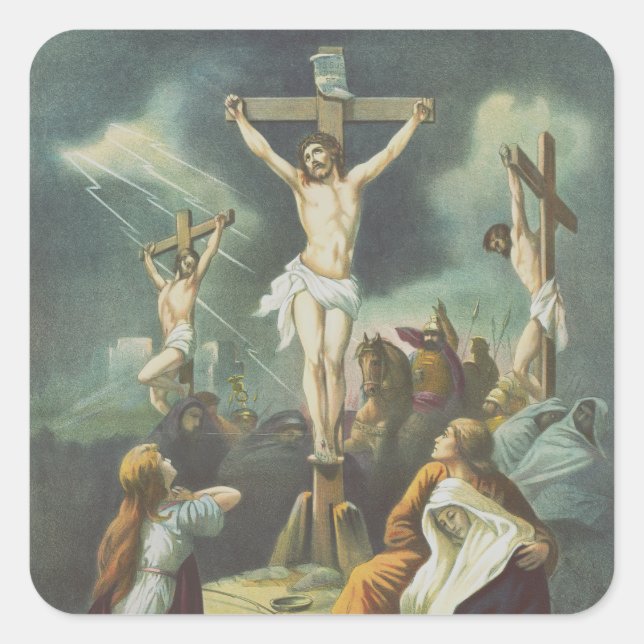 Pegatina Cuadrada Crucifixión de Jesucristo (Anverso)