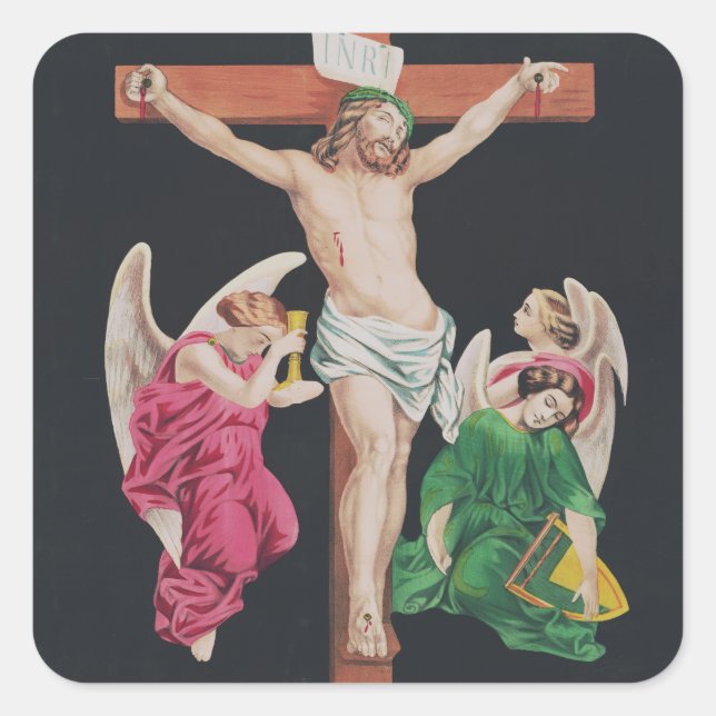 Pegatina Cuadrada Crucifixión medieval de Jesucristo (Anverso)