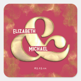 Pegatina Cuadrada Cruda elegante Gold Pink Magenta Custom Wedding