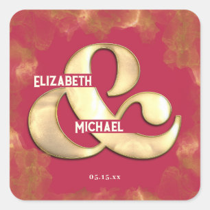 Pegatina Cuadrada Cruda elegante Gold Pink Magenta Custom Wedding