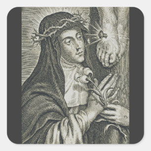 Pegatina Cuadrada Cruikifixión de Santa Catalina de Siena Arte Noir