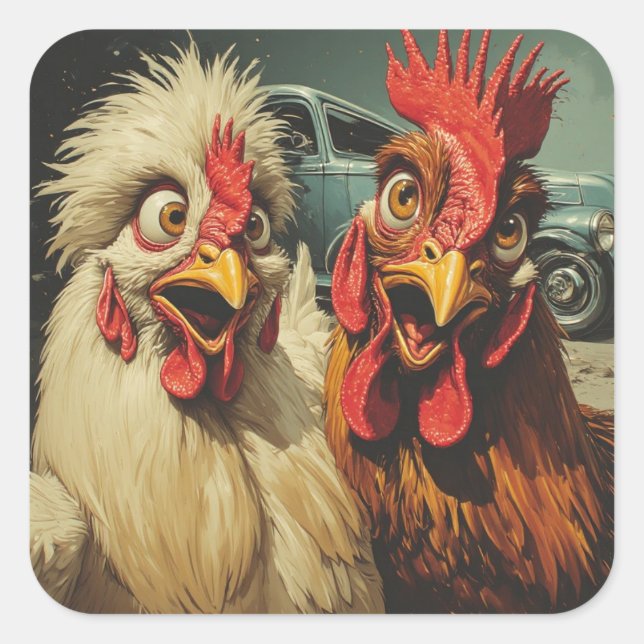 Pegatina Cuadrada  “Cruisin’ Classics” Cheesy Chickens Sticker (Anverso)
