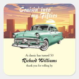 Pegatina Cuadrada Cruising Classic Retro Car City 50th Birthday