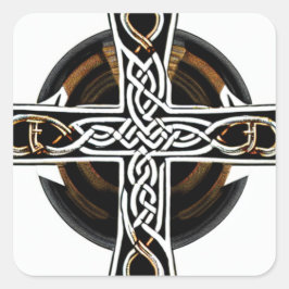 Pegatina Cuadrada Cruz celta blanca y marrón