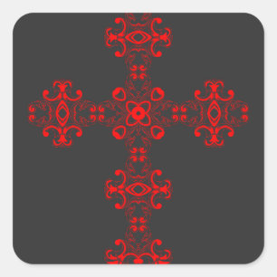 Pegatina Cuadrada Cruz con Adorno Rojo Arte Decorativo Sagrado