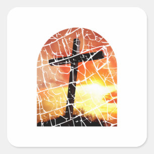 Pegatina Cuadrada Cruz Cristiana