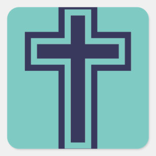Pegatina Cuadrada Cruz cristiana azul diferentes variantes