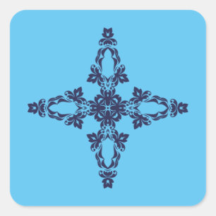 Pegatina Cuadrada Cruz Cristiana en Arte Azul Celeste