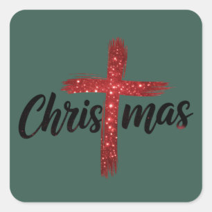 Pegatina Cuadrada Cruz de Jesús Navidad Fe Cristiana Religión