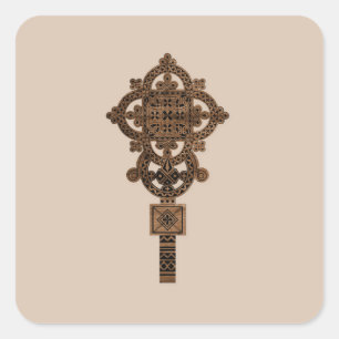 Pegatina Cuadrada Cruz de mano de madera