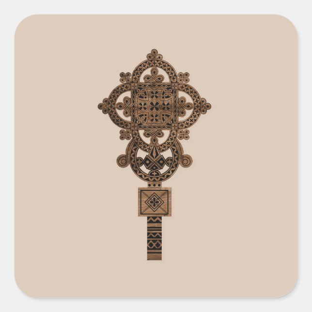 Pegatina Cuadrada Cruz de mano de madera (Anverso)
