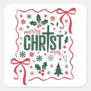 Pegatina Cuadrada Cruz de Navidad Cristiana Señal de Jesucristo Fe