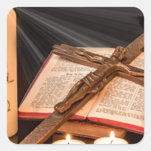 Pegatina Cuadrada cruz de Pascua y velas