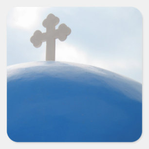 Pegatina Cuadrada Cruz de Santorini en el Sol de la Tarde
