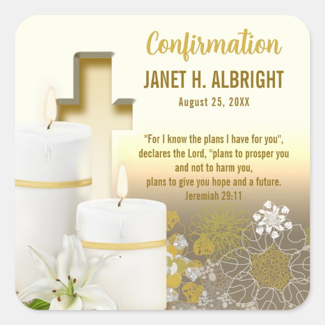 Pegatina Cuadrada Cruz de vela de lirio (Anverso)