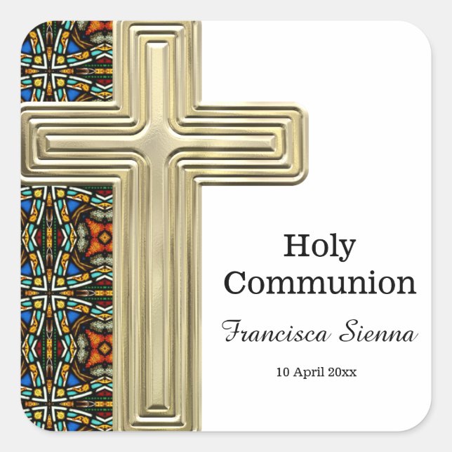 Pegatina Cuadrada Cruz de vidrio manchado (Anverso)