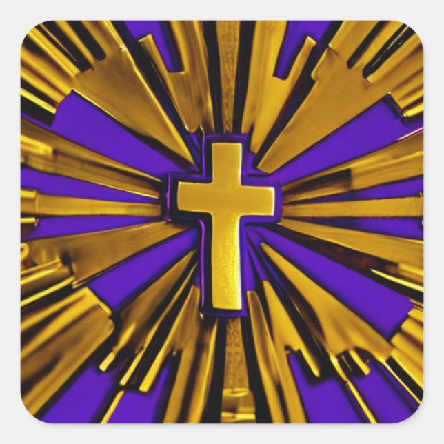 Pegatina Cuadrada Cruz de violetas (Anverso)
