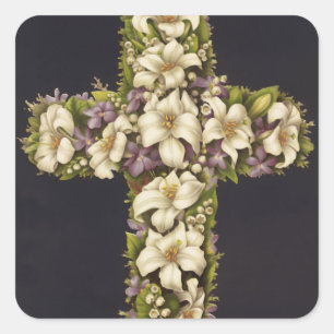 Pegatina Cuadrada Cruz del lirio de pascua