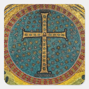 Pegatina Cuadrada Cruz del mosaico de Ravena