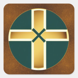 Pegatina Cuadrada Cruz marrón con Pegatinas de fondo Verde azulados