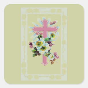 Pegatina Cuadrada Cruz rosa
