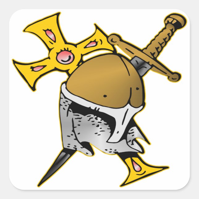 Pegatina Cuadrada Cruzada del casco y espada (Anverso)