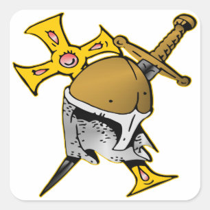 Pegatina Cuadrada Cruzada del casco y espada