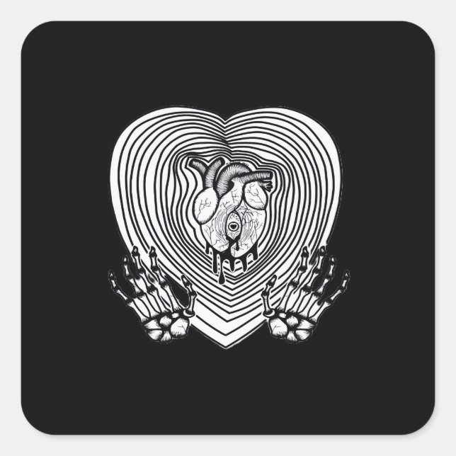 Pegatina Cuadrada Crying Heart Classic - Skeleton Hands Heart (Anverso)