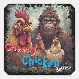 Pegatina Cuadrada “Cryptid Photo Op” Cheesy Chicken Selfie Sticker
