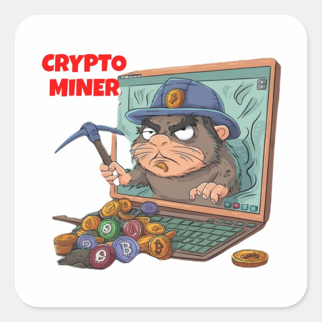 Pegatina Cuadrada Crypto Miner (Anverso)