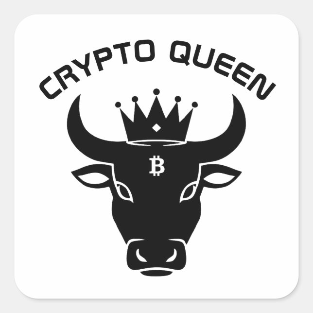 Pegatina Cuadrada Crypto Queen Personalizado Blanco (Anverso)