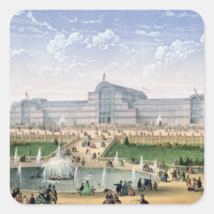 Pegatina Cuadrada Crystal Palace, Sydenham, c.1862 (color litho)