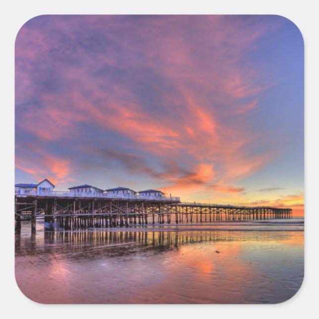 Pegatina Cuadrada Crystal Pier Sunset (Anverso)