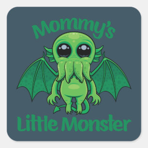 Pegatina Cuadrada Cthulhu, el pequeño monstruo de la mami