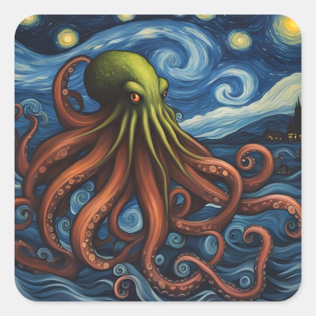 Pegatina Cuadrada Cthulhu Post-impresionismo (Anverso)